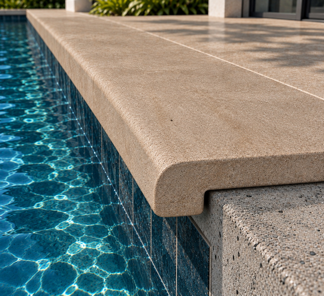 Beige sandstone pool coping bullnose edge Thailand