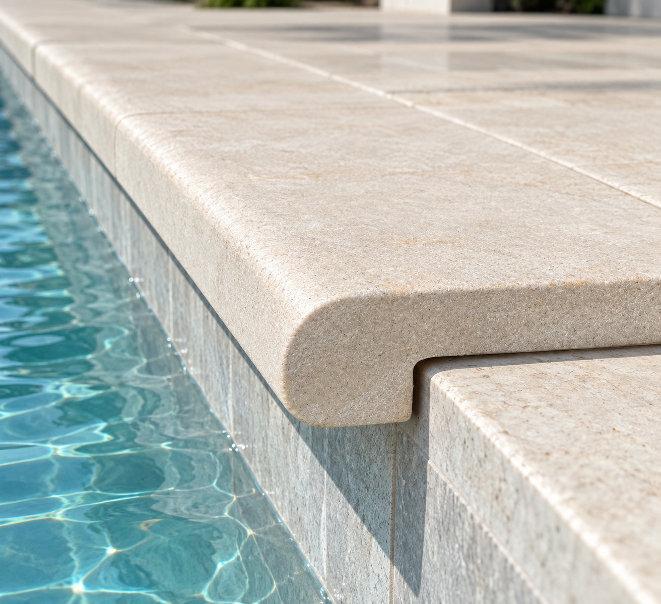 White sandstone pool coping bullnose edge Thailand